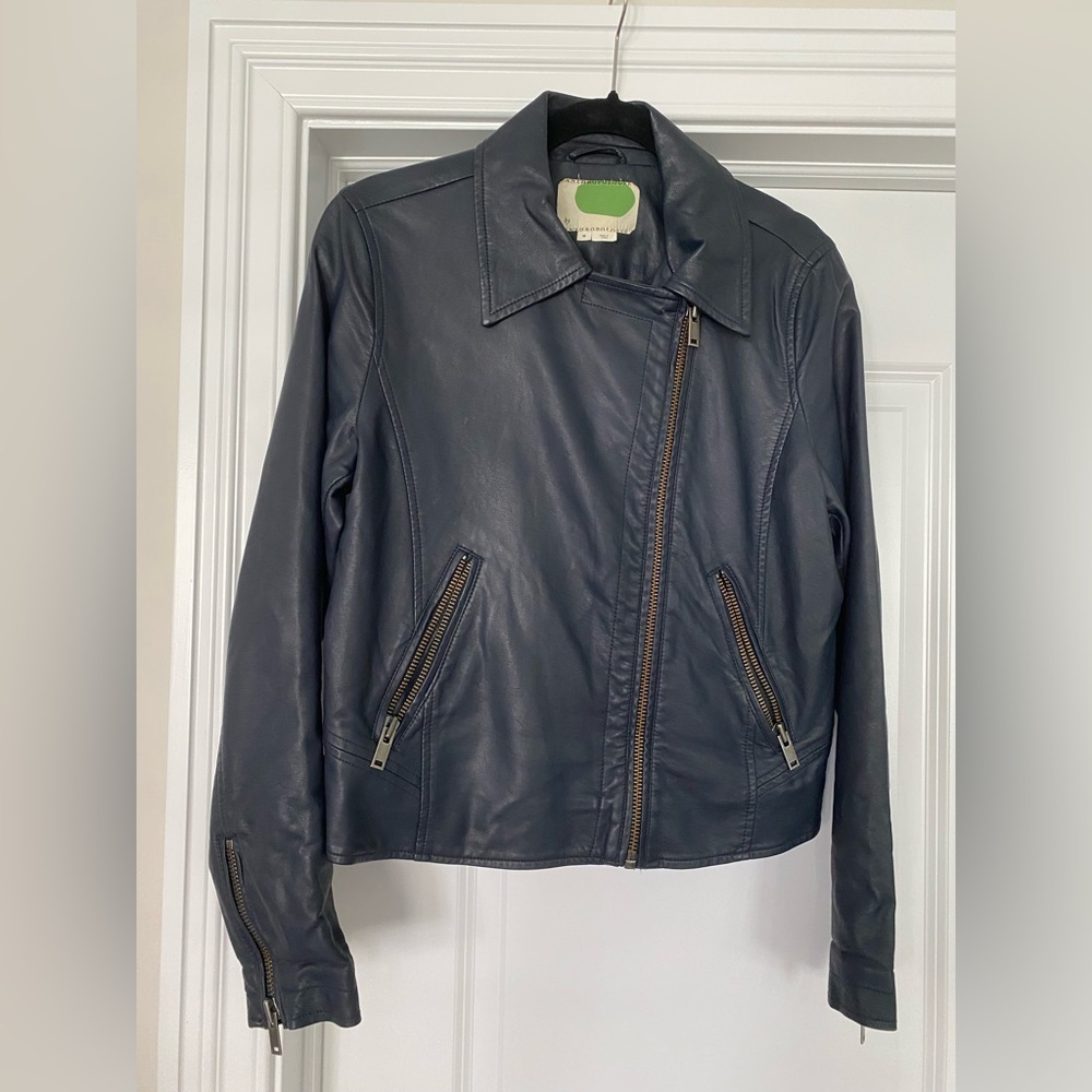 By Anthropologie Women's Navy Vegan Leather Jacket